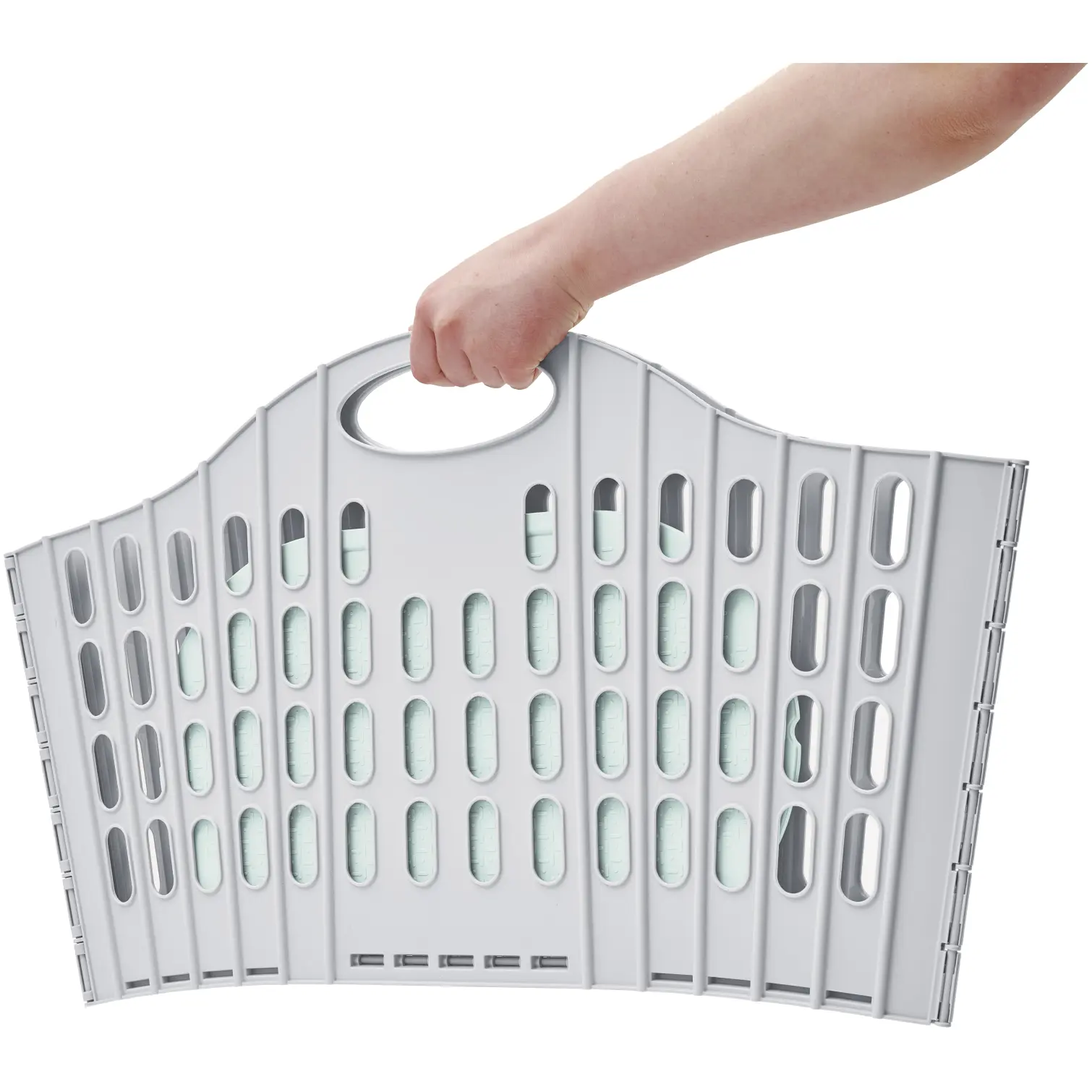 ADD0401_1 Addis Grey Green Fold Flat Laundry Basket 38Ltr