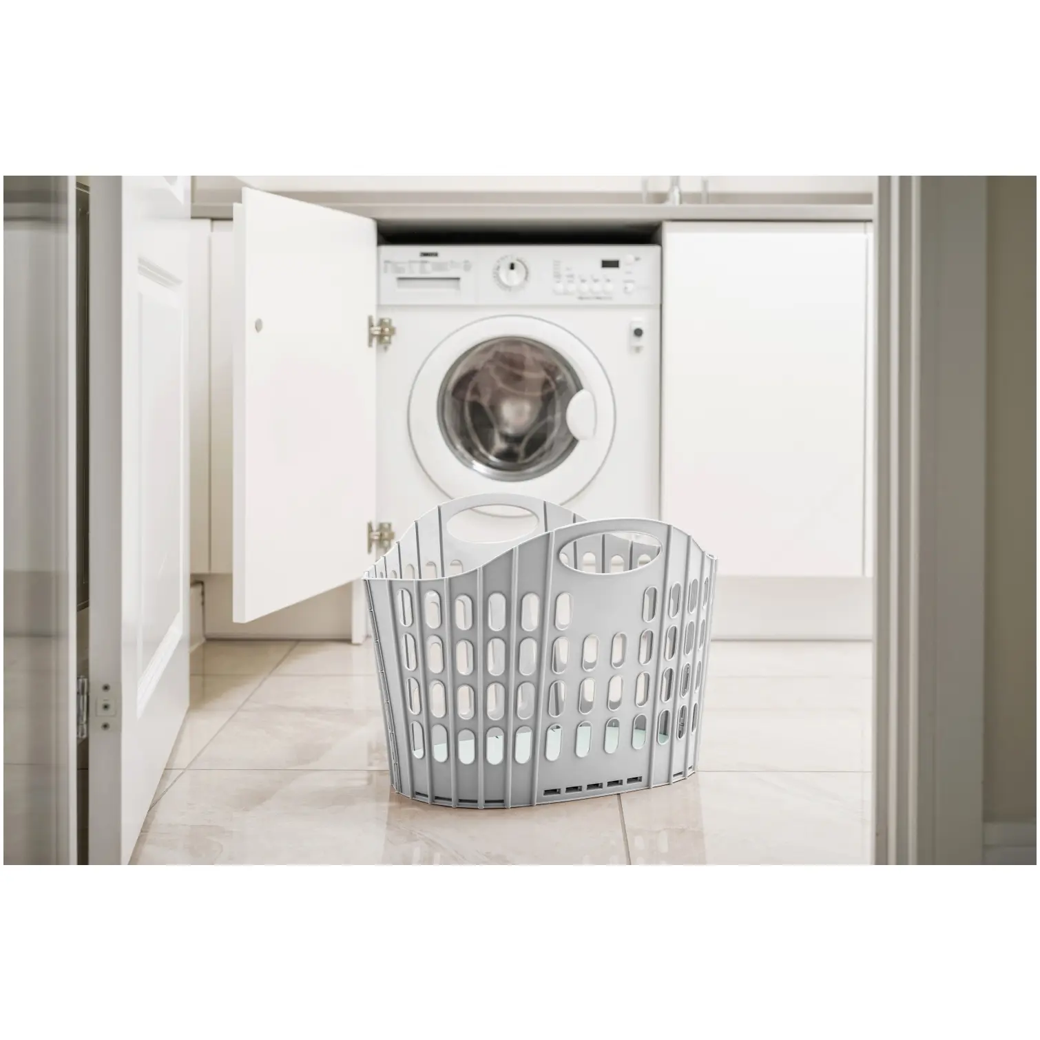 ADD0401_13 Addis Grey Green Fold Flat Laundry Basket 38Ltr