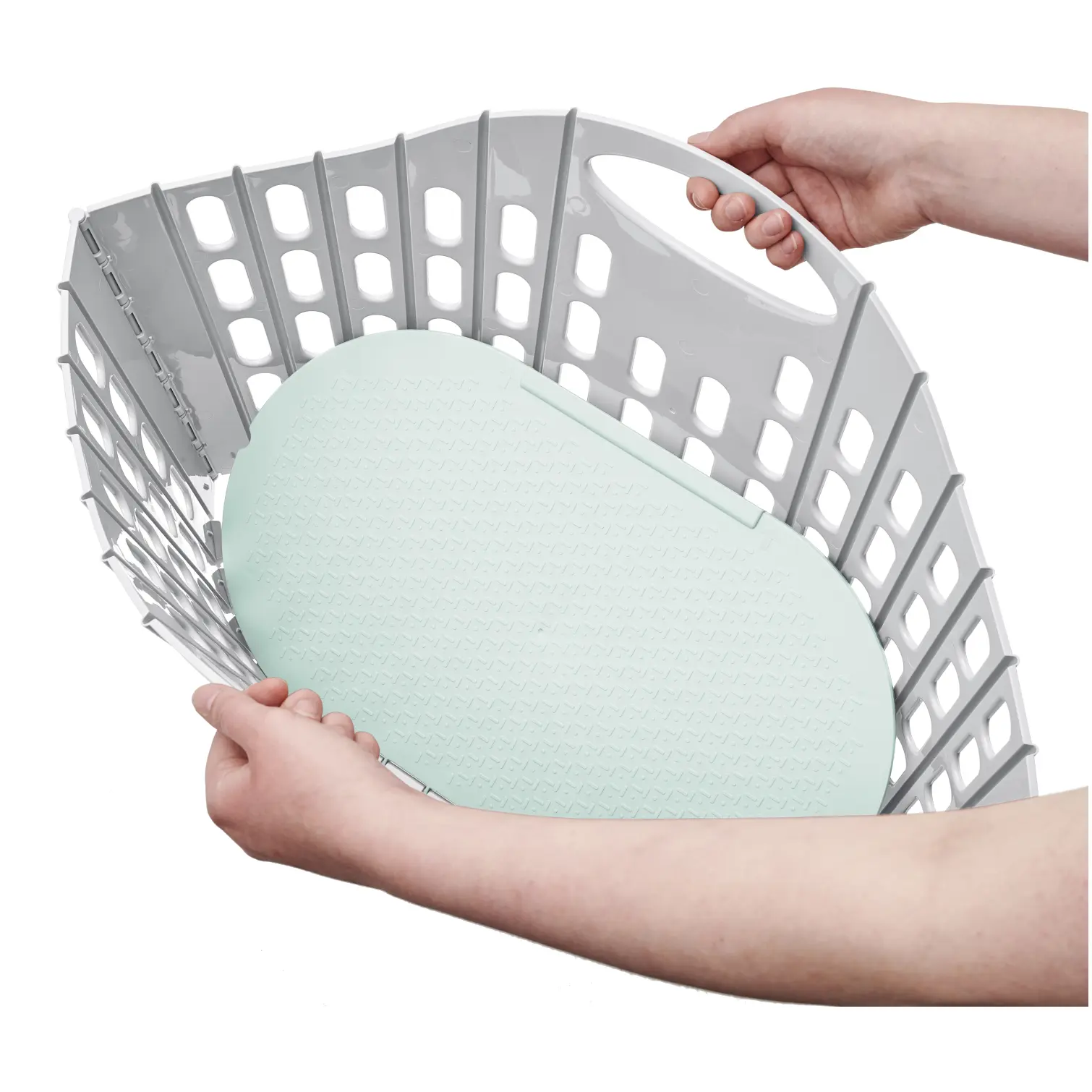 ADD0401_2 Addis Grey Green Fold Flat Laundry Basket 38Ltr