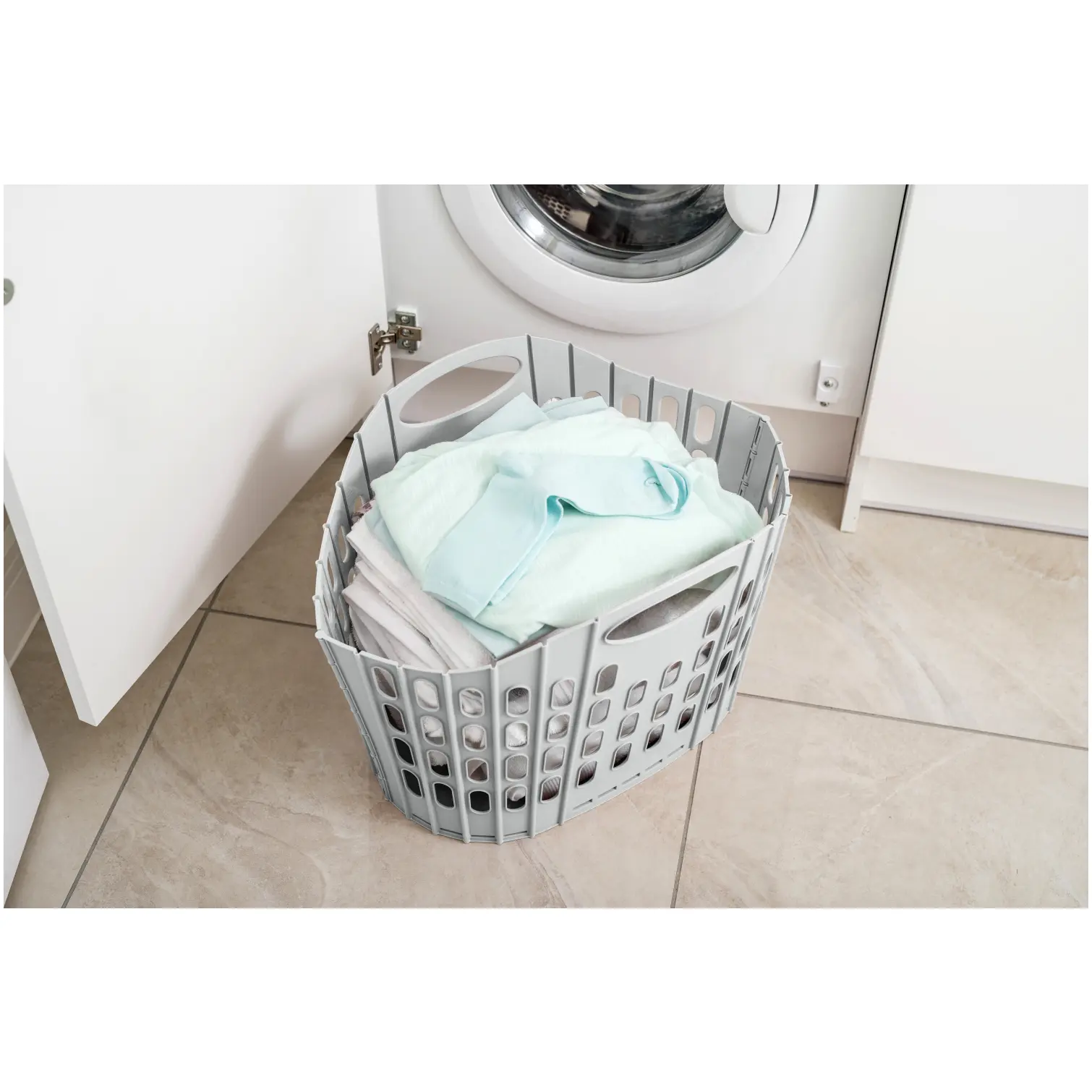 ADD0401_8 Addis Grey Green Fold Flat Laundry Basket 38Ltr