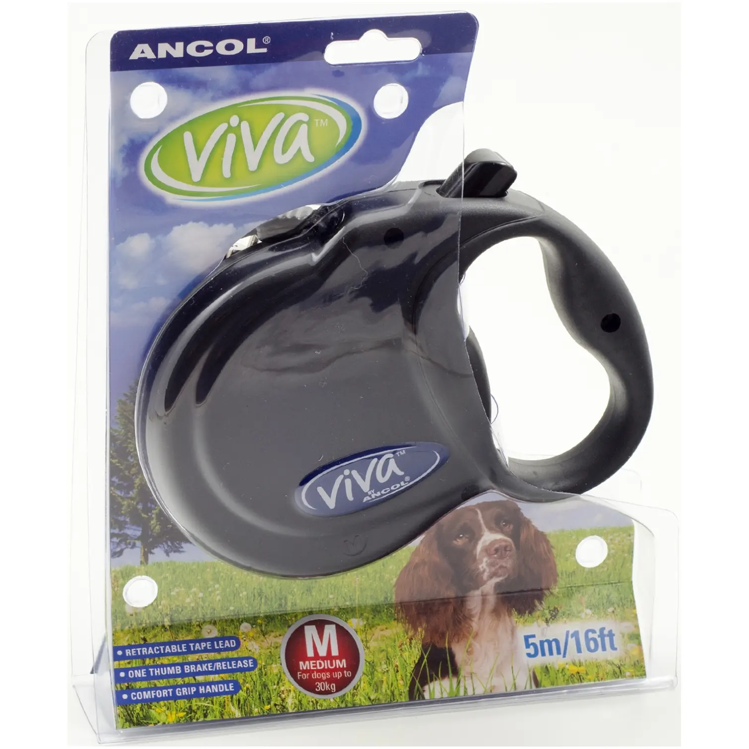 ANC0016_1 Ancol Viva Black Retractable Tape Lead 5m