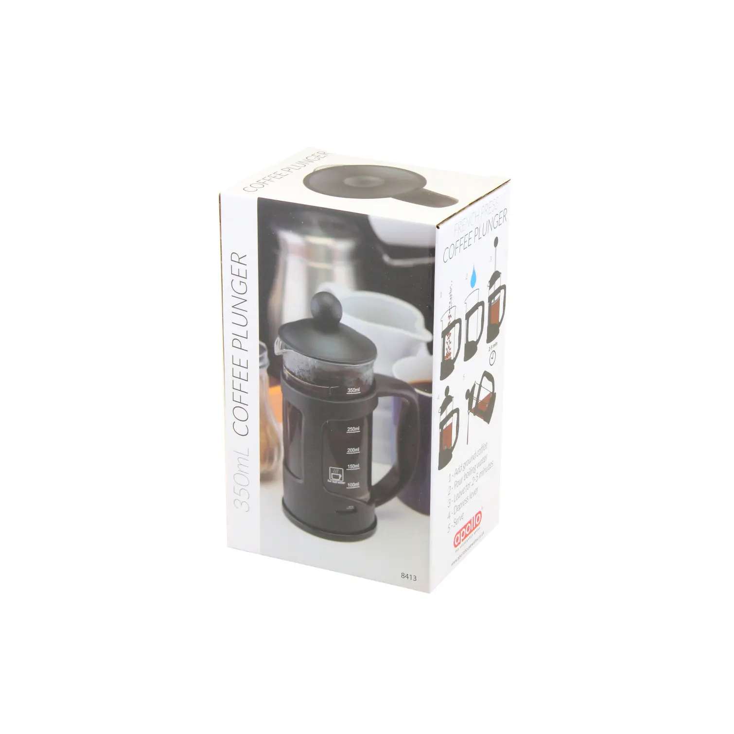 APO0120_1 Apollo Black Plastic Cafetiere 3 Cup 350ml
