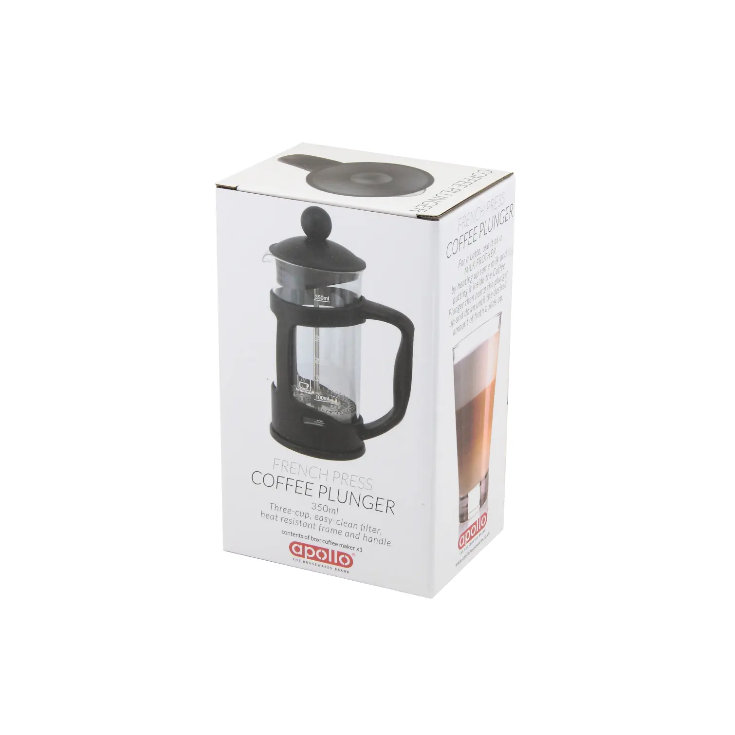 APO0120_2 Apollo Black Plastic Cafetiere 3 Cup 350ml