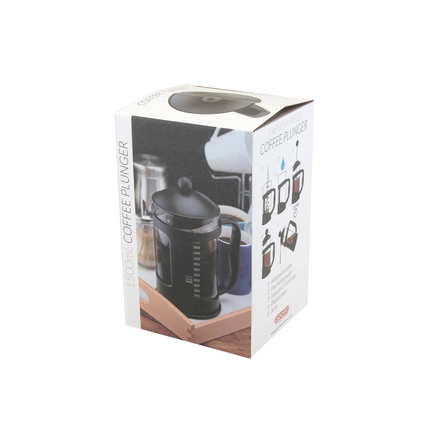 APO0122_1 Apollo Black Plastic Cafetiere 12 Cup 1.5Ltr