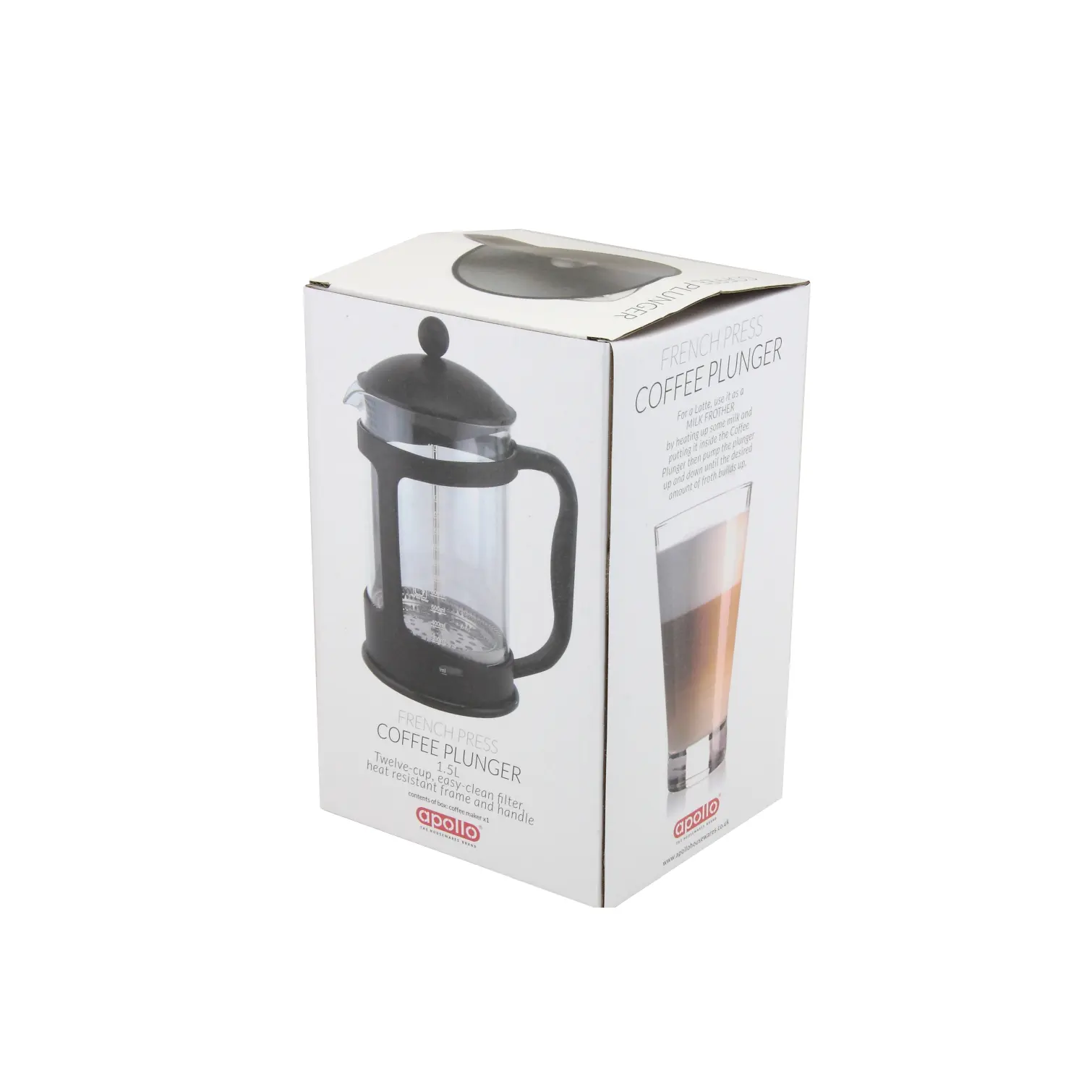 APO0122_2 Apollo Black Plastic Cafetiere 12 Cup 1.5Ltr