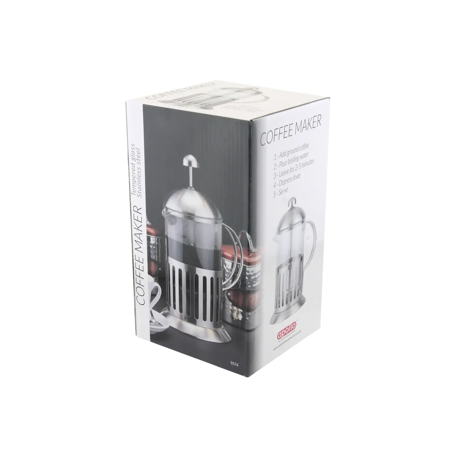 APO0125_1 Apollo Stainless Steel Cafetiere 8 Cup 800ml