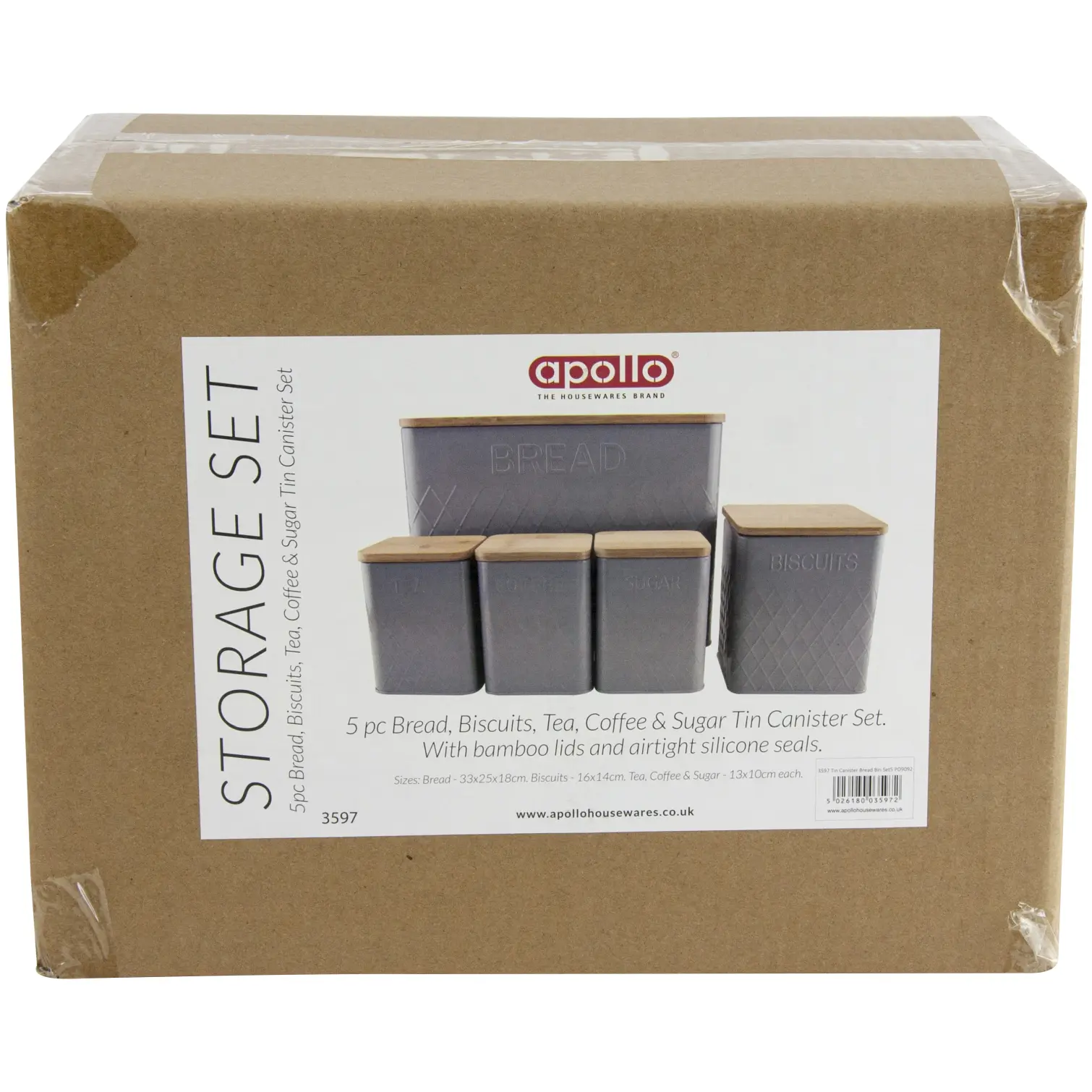 Apollo Square Bread Bin Set 5 Pieces Grey