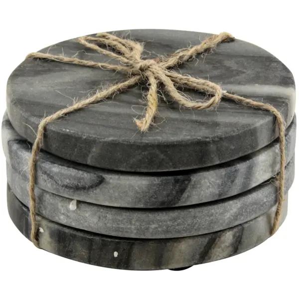APO0360 Apollo Round Black Marble Coaster 4 Pack