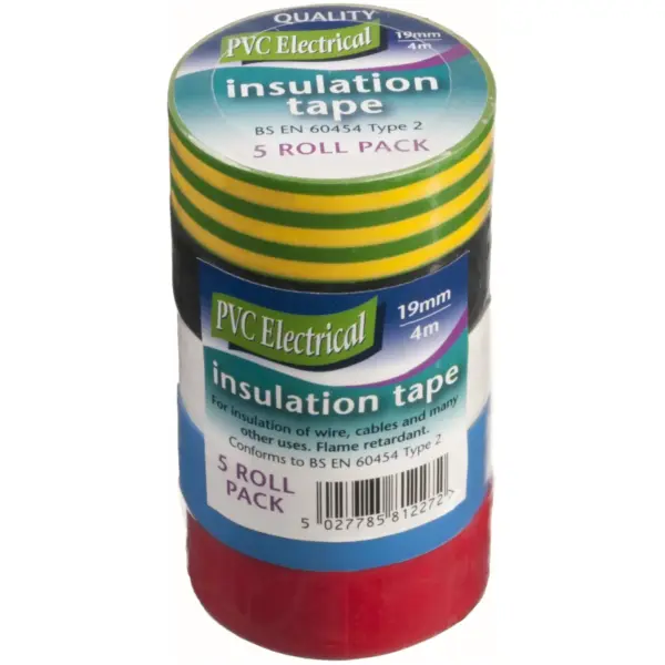 Quality PVC Electrical Assorted Insulation Tape 19mm x 33m 5 Roll Pack