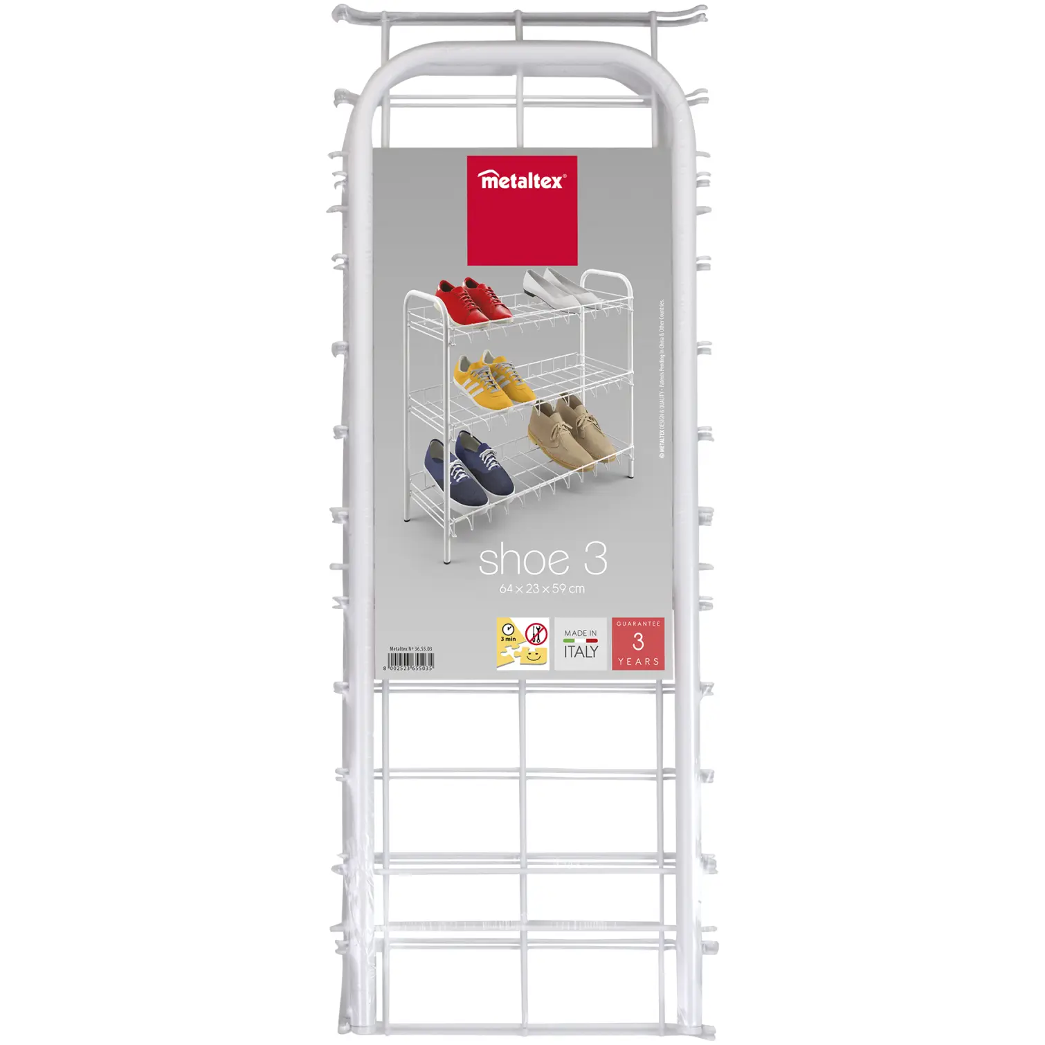 Metaltex White 3 Tier Shoe Rack 64x23x59cm
