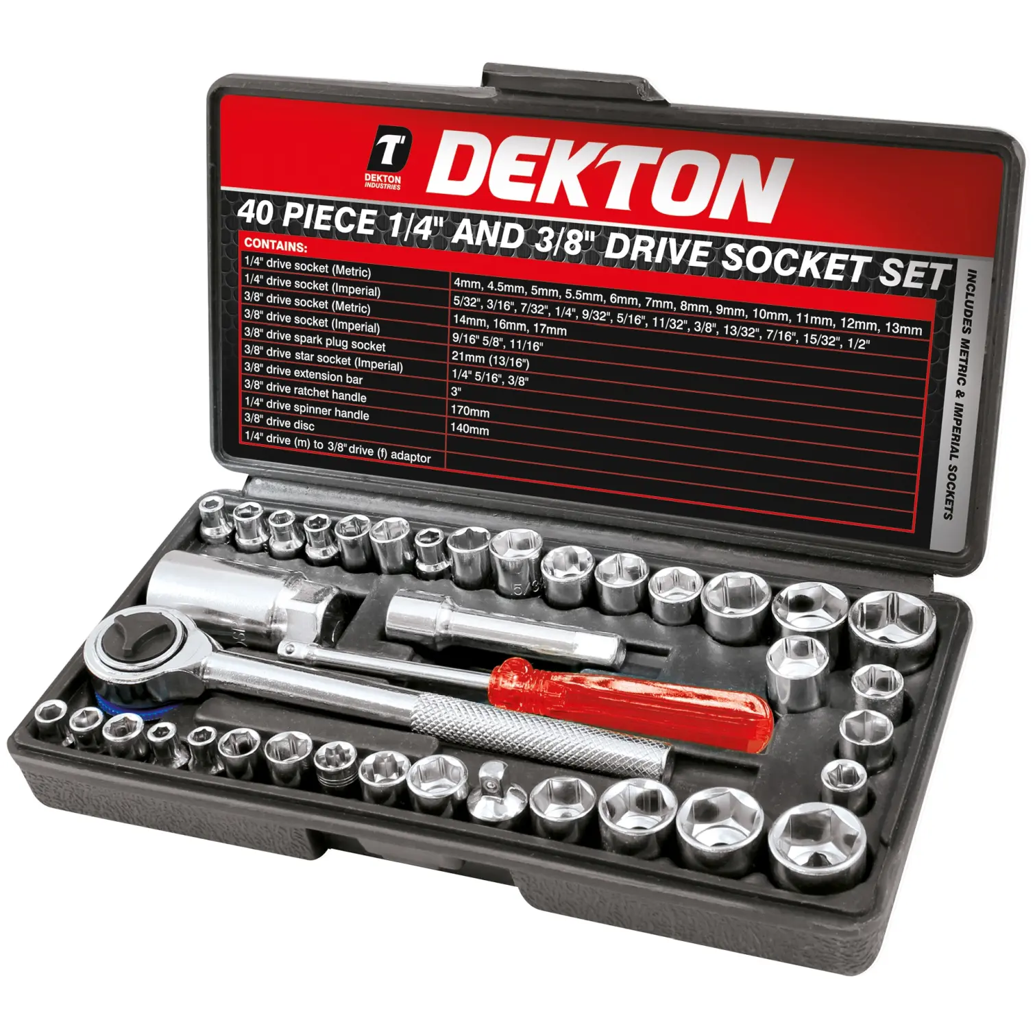 AVN0270 Dekton Socket Set 1/4 inch Drive 40 Pieces