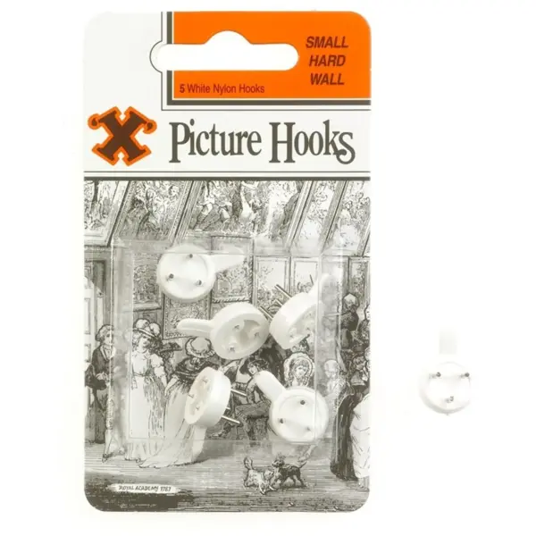 'X' Hardwall Small White Nylon Picture Hooks pk5