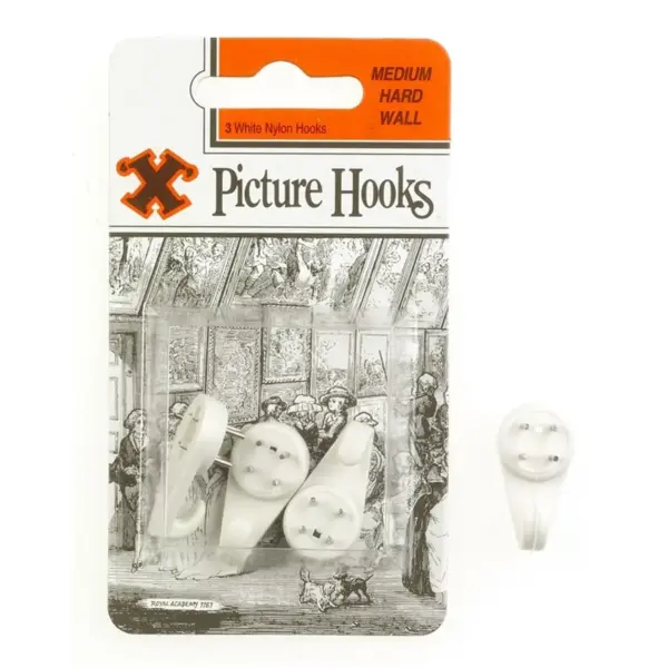 'X' Hardwall Medium White Nylon Picture Hooks pk3