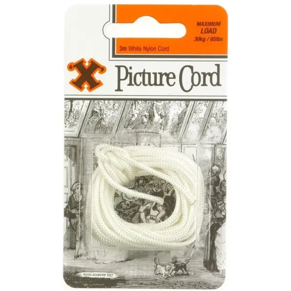 'X' White Nylon Picture Cord 3m Maximum Load 30kg