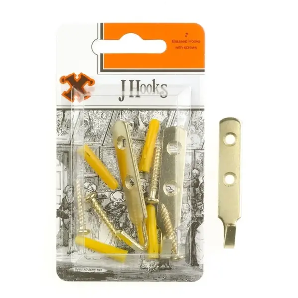 'X' Brassed J Hooks with Screws pk2