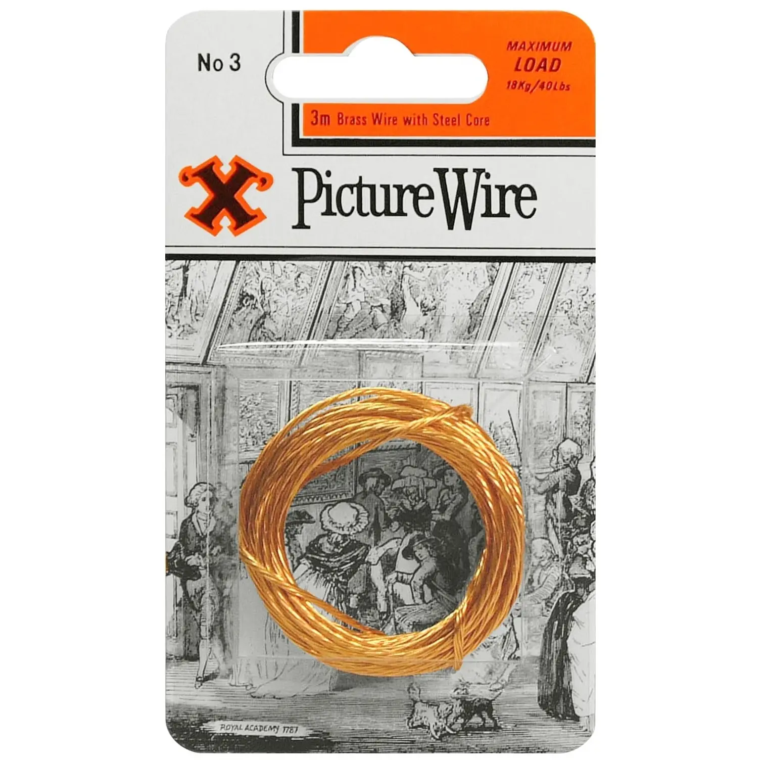 'X' Brass Picture Wire with Steel Core 3m Maximum Load 18kg