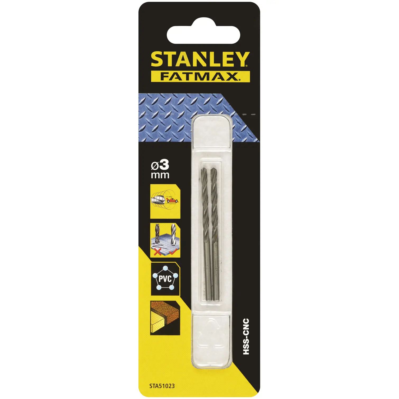 Stanley Fatmax Bullet HSS Drill Bit 3mm x 61mm Pack of 2