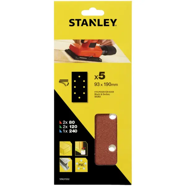 BDA1430 Stanley Quickfit Third Sanding Assorted Sheets Pack of 5