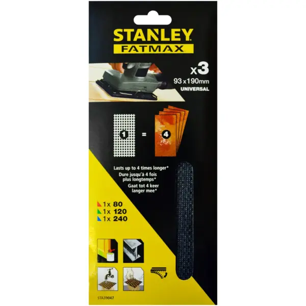 BDA1432 Stanley Fatmax Third Mesh Sanding Assorted Sheets Pack of 3