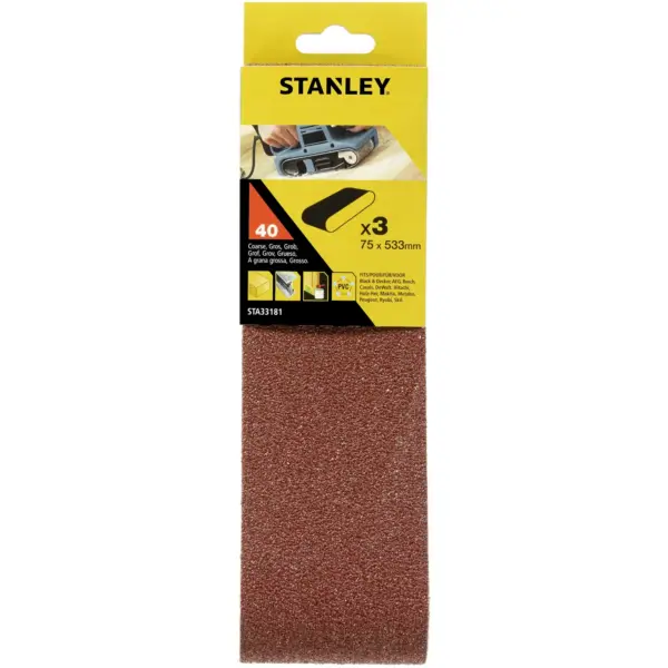 BDA1750 Stanley Sanding Belt 75x533mm 40g Pack of 3