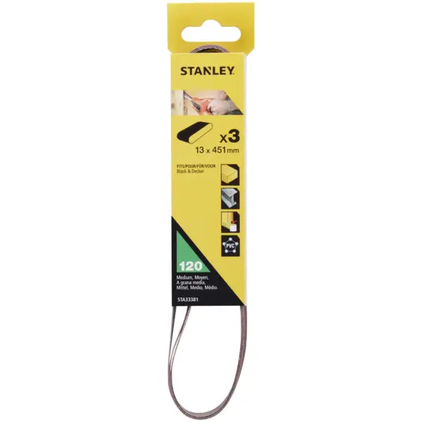 BDA1772 Stanley Alox 13x451mm Powerfile Belt 120G Pack of 3