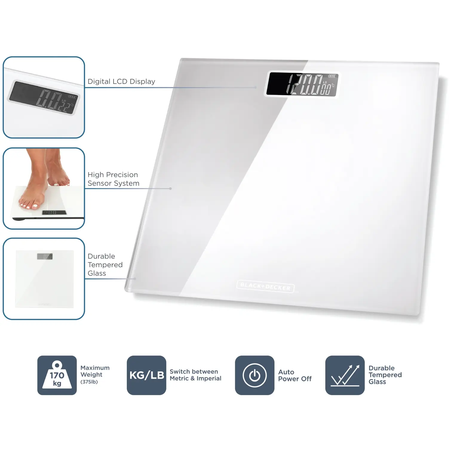 Black+Decker Digital Bathroom Scales White