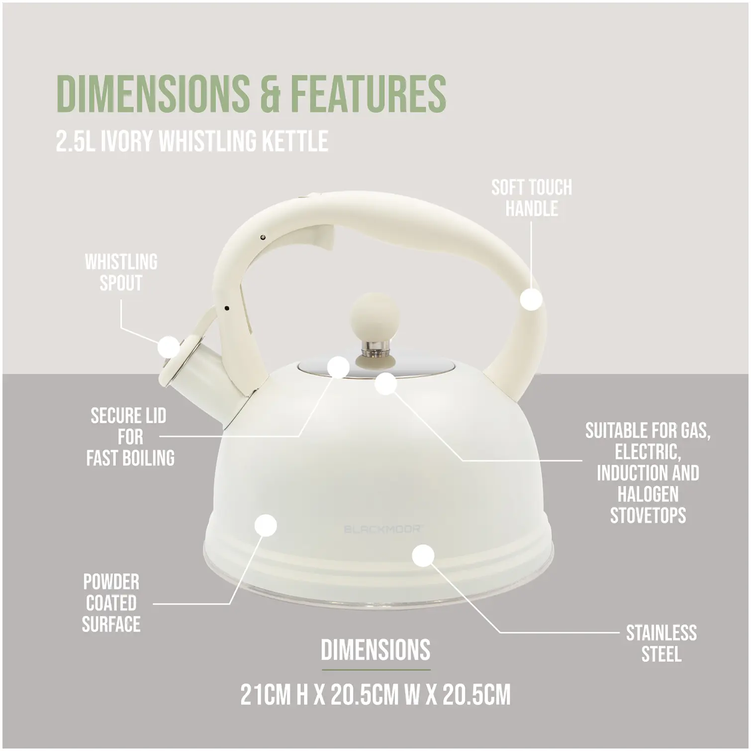 BKR0030_4 Blackmoor Whistling Kettle 2.5 Litre Capacity