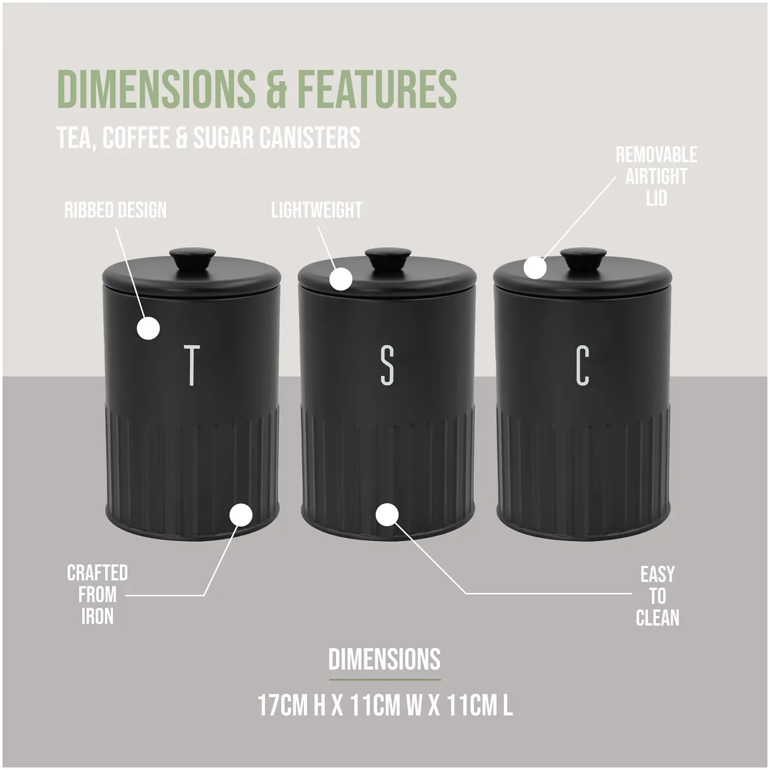 BKR0050_4 Blackmoor Tea,Coffee,Sugar&Bread Bin Set Black