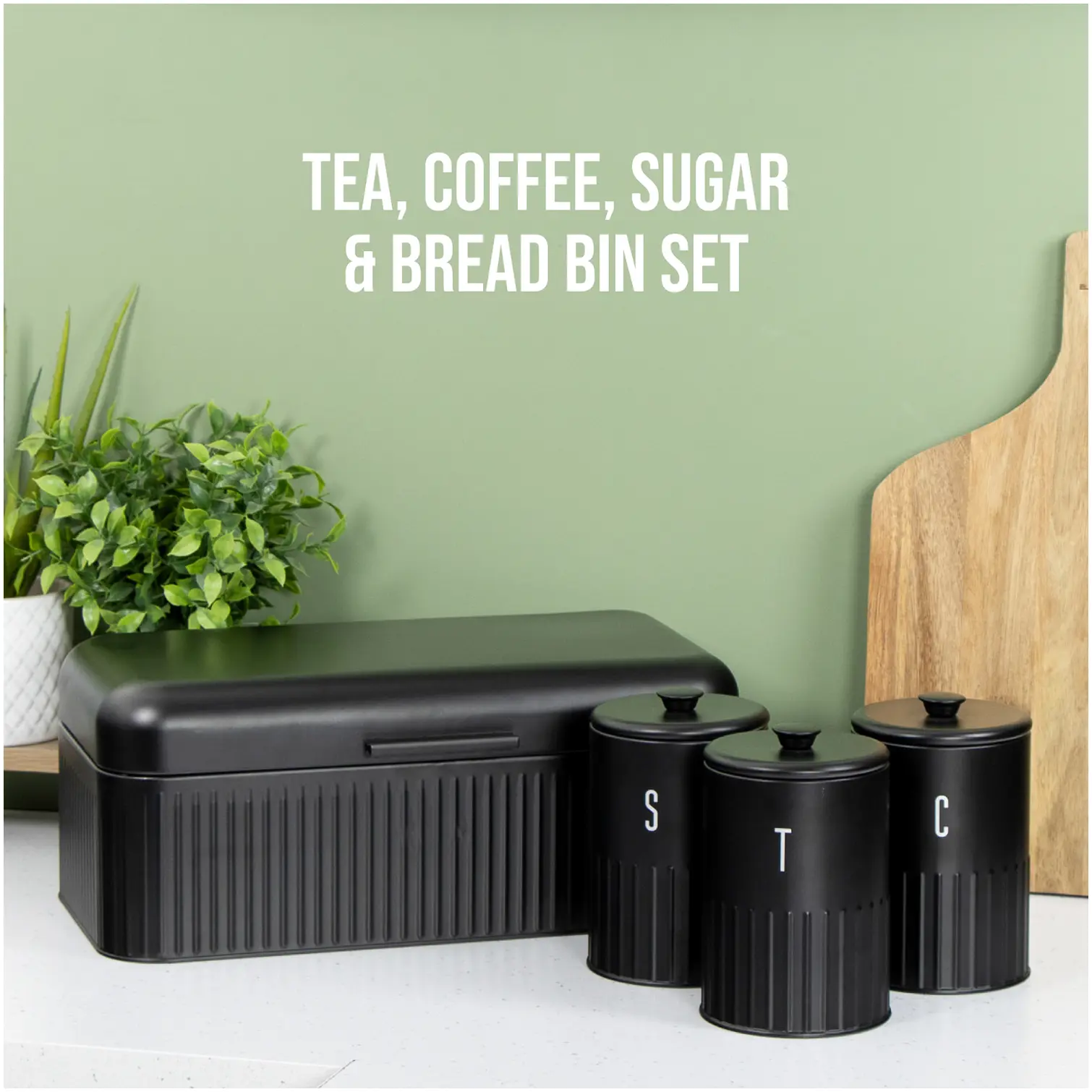 BKR0050_5 Blackmoor Tea,Coffee,Sugar&Bread Bin Set Black
