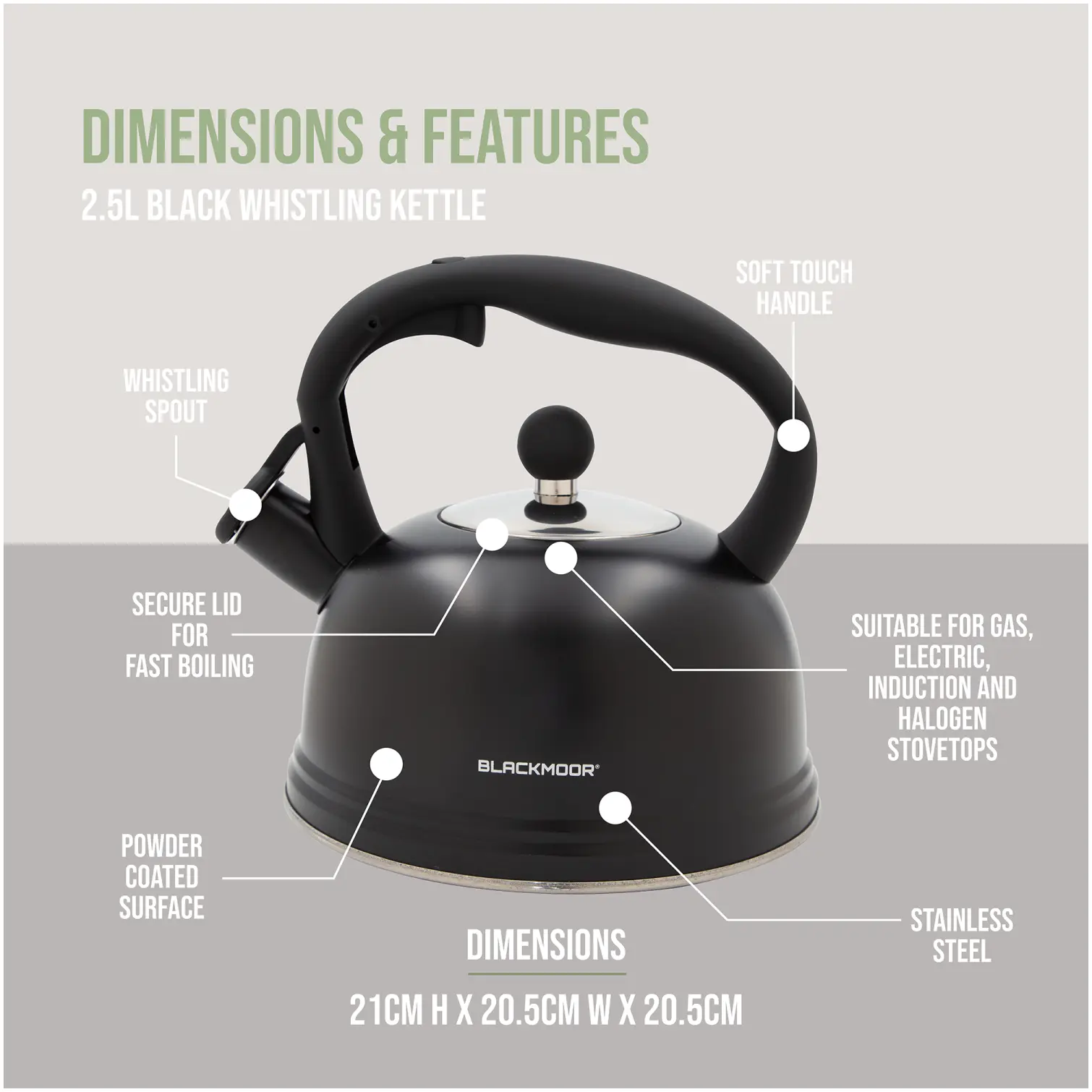 Blackmoor Stove Top Whistling Kettle 2.5 Litre Capacity