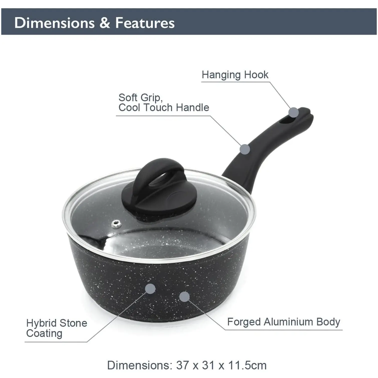 BKR0070_3 Blackmoor Sauce Pan & Lid Black 18cm