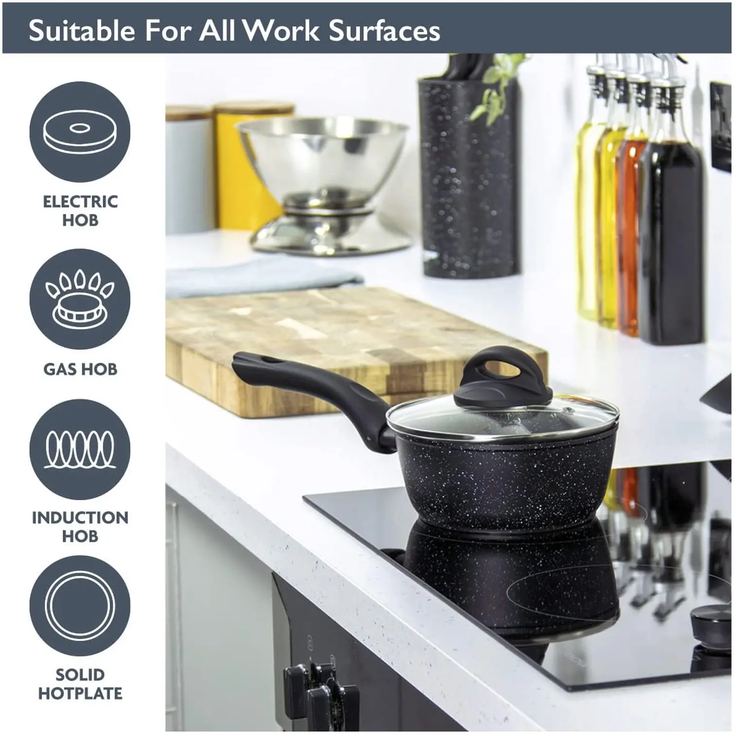 BKR0070_6 Blackmoor Sauce Pan & Lid Black 18cm