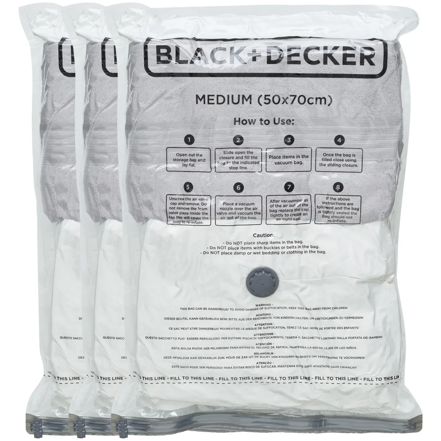 BKR0102_3 Black + Decker Vacuum Bag Medium 50 x 70cm Pack of 3