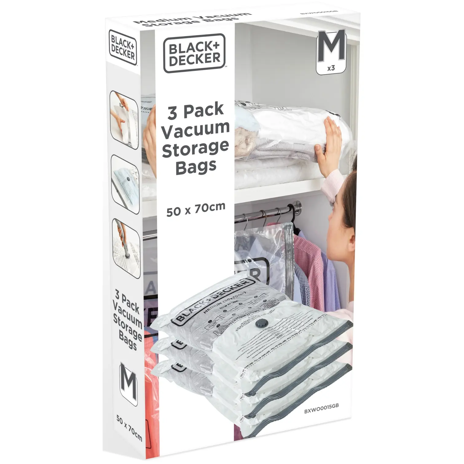 BKR0102_7 Black + Decker Vacuum Bag Medium 50 x 70cm Pack of 3