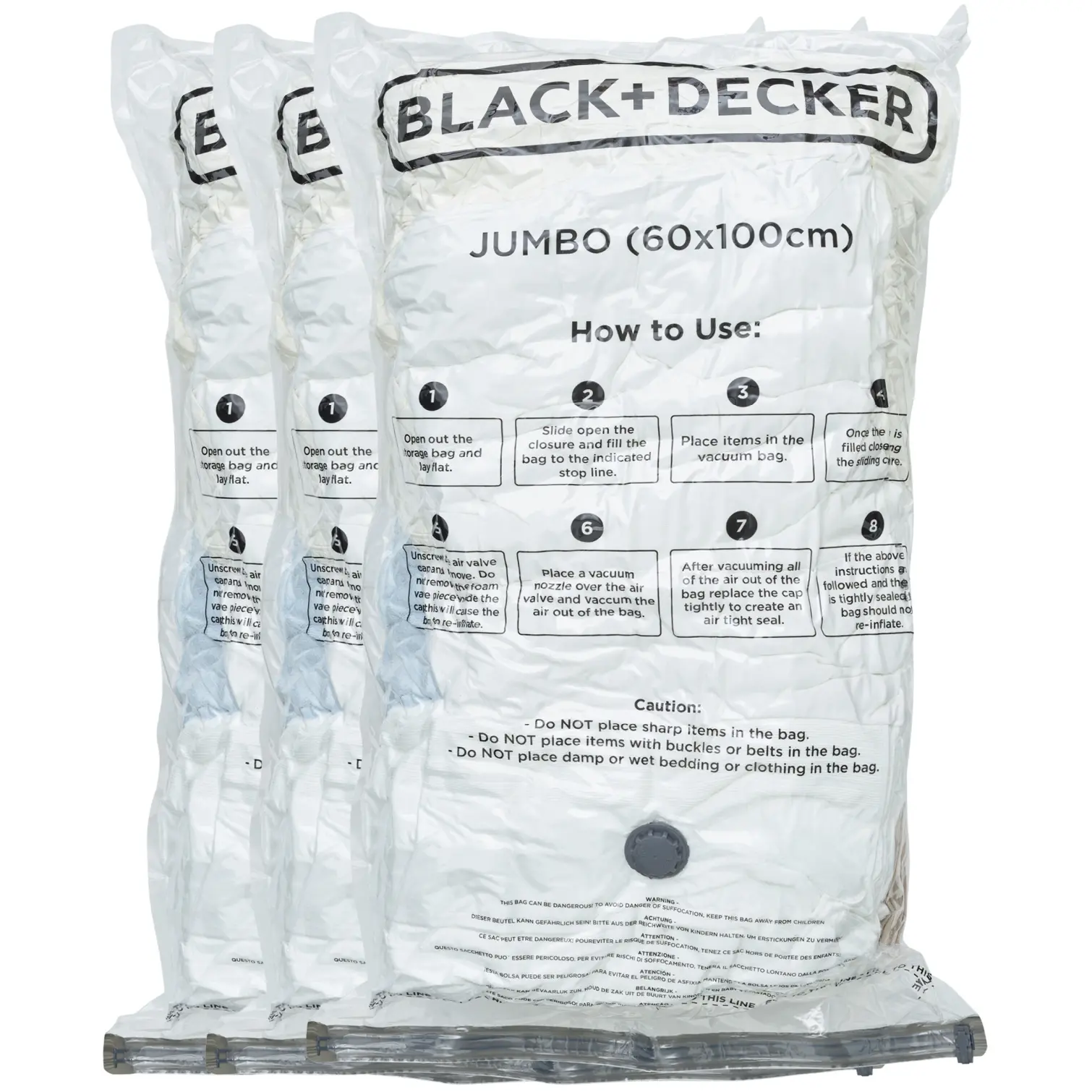 BKR0106_3 Black + Decker Vacuum Bag Extra Large 60 x 100cm - Pack of 3
