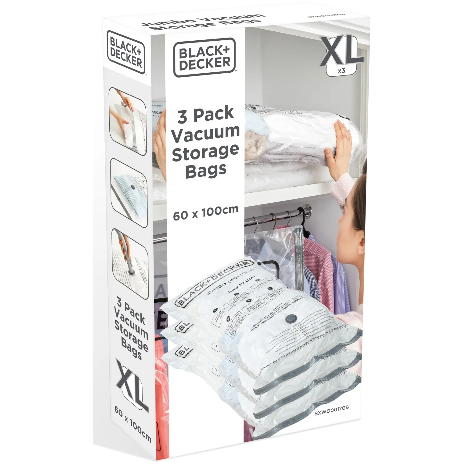 BKR0106_7 Black + Decker Vacuum Bag Extra Large 60 x 100cm - Pack of 3