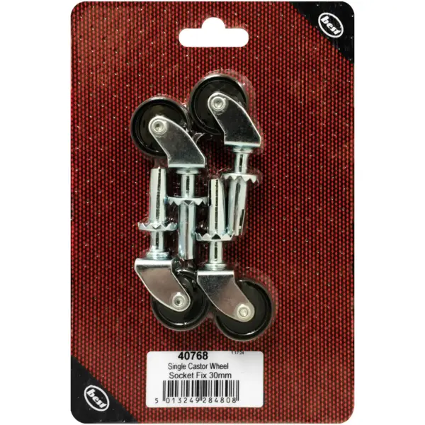 Best Hardware Single Castor Wheel Socket Fix 30mm pack of 4