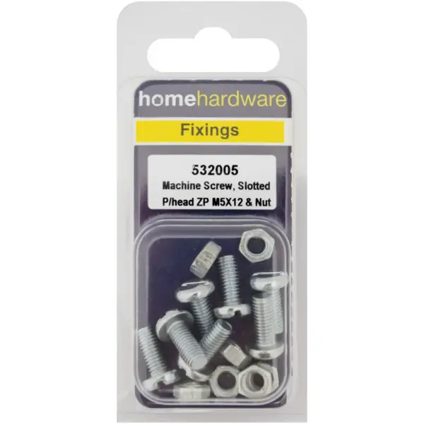 M5 x 12mm Slotted Pan Head Machine Screws & Nuts BZP - Pack of 7