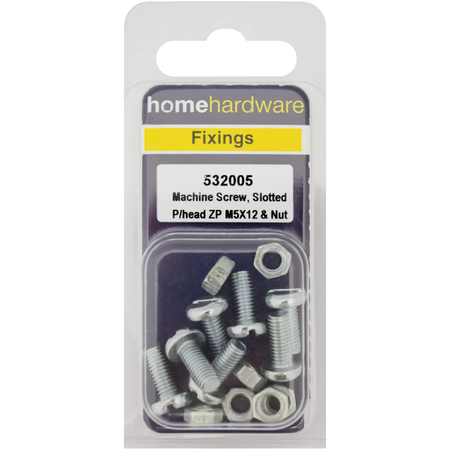 BLK0050 M5 x 12mm Slotted Pan Head Machine Screws & Nuts BZP - Pack of 7