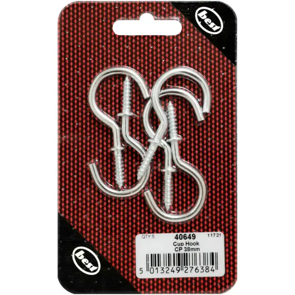 BLK0070 Best Chrome Plated Cup Hook 38mm/1.5" pack of 5