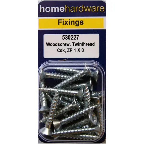 BLK0116 Hardened Pozi Twinthread CSK Woodscrews BZP 1" x 8 - Pack of 20