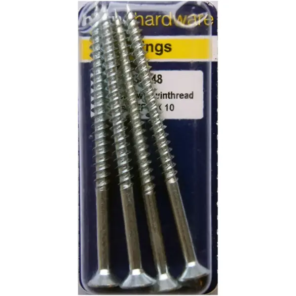 Hardened Pozi Twinthread CSK Woodscrews BZP 3" x 10 - Pack of 4
