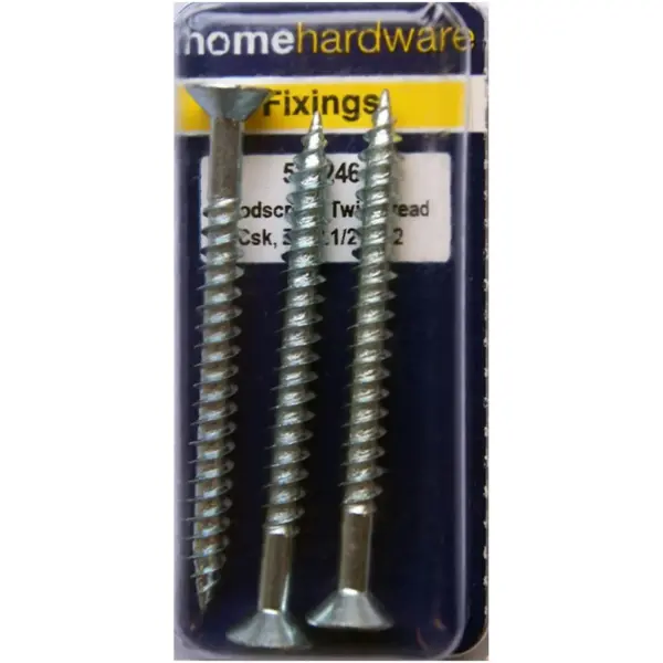 BLK0135 Hardened Pozi Twinthread CSK Woodscrews BZP 2.5" x 12 - Pack of 4