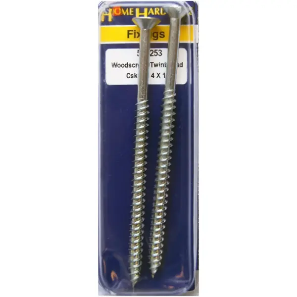 Hardened Pozi Twinthread CSK Woodscrews BZP 4" x 12 - Pack of 2