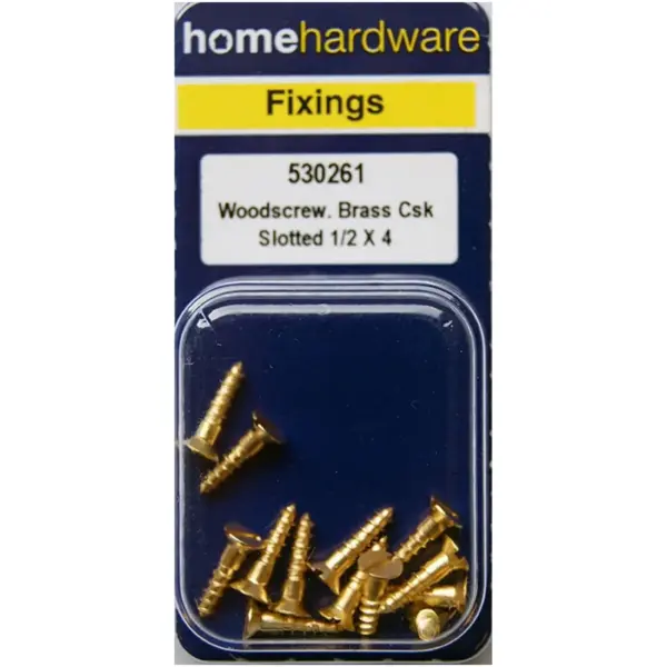Home Hardware  Slotted CSK Woodscrews Brass 1/2" x 4 pack of 13