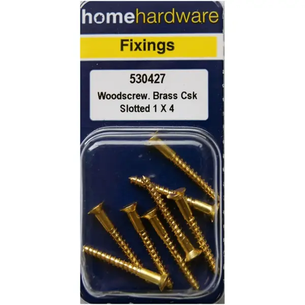 Home Hardware  Slotted CSK Woodscrews Brass 1" x 4 pack of 8