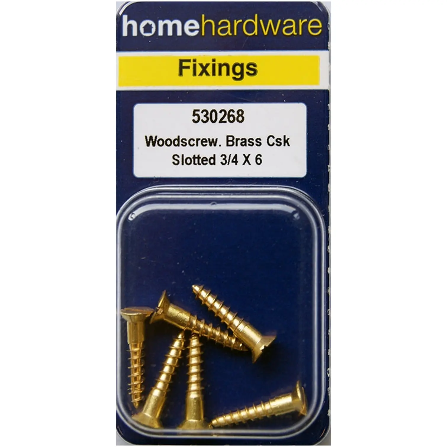 Home Hardware  Slotted CSK Woodscrews Brass 3/4" x 6 pack of 6
