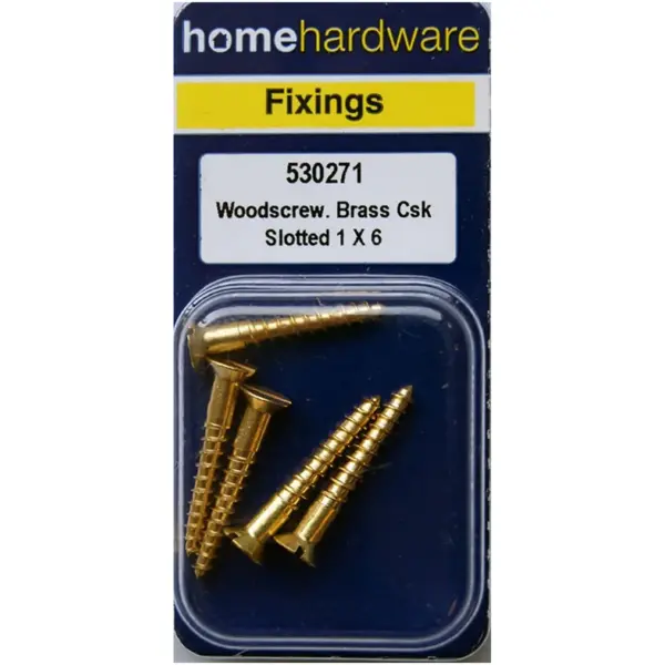 Home Hardware  Slotted CSK Woodscrews Brass 1" x 6 pack of 5