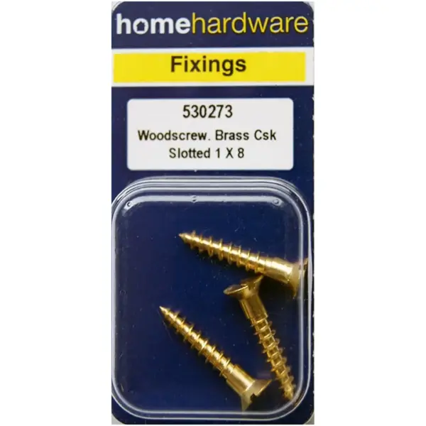 Home Hardware  Slotted CSK Woodscrews Brass 1" x 8 pack of 3
