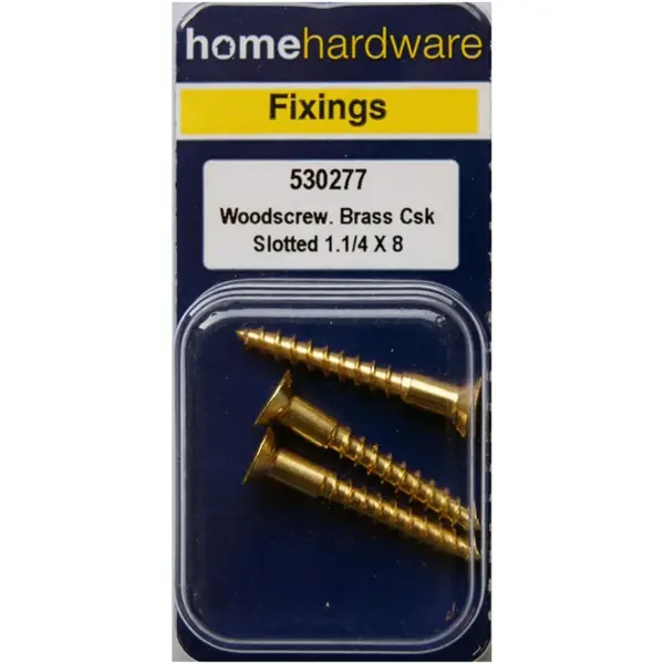 Home Hardware  Slotted CSK Woodscrews Brass 1 1/4" x 8 pack of 3